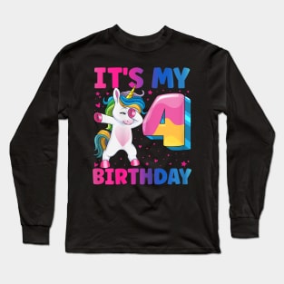 It'S My 4Th Birthday Unicorn 4 Year Old Girl Long Sleeve T-Shirt